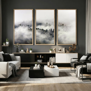 Foggy Forest Wall Art Canvas Print, Misty Pine Tree