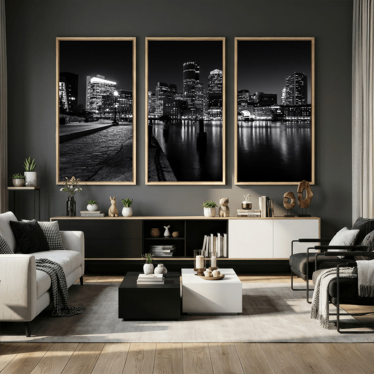 Boston Wall Art Canvas Print, Boston City Downtown Night