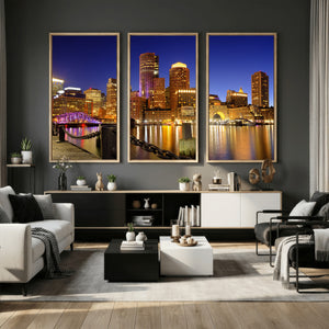 Boston Wall Art Canvas Print, Boston City Downtown Night