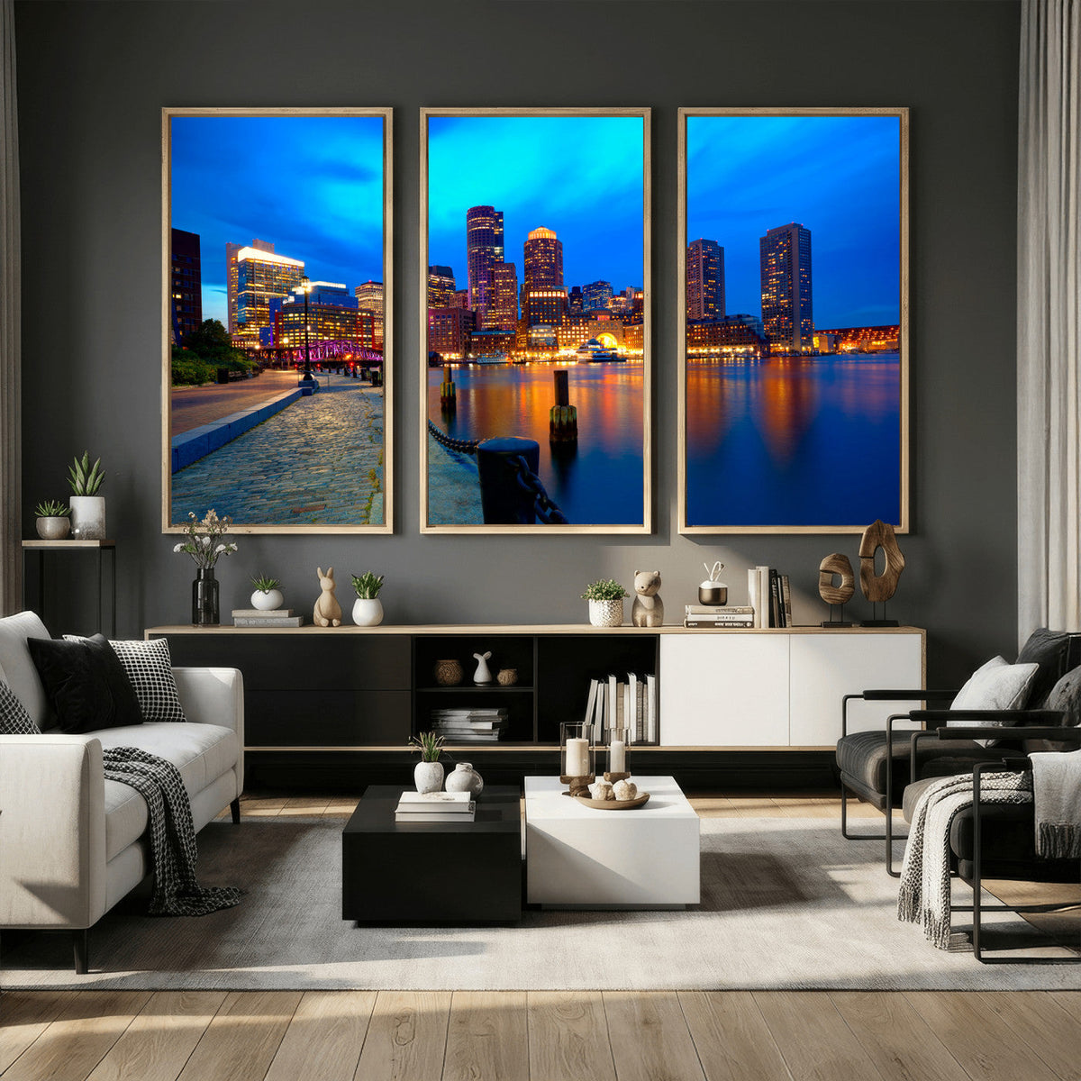 Boston Wall Art Canvas Print, Boston City Downtown Night