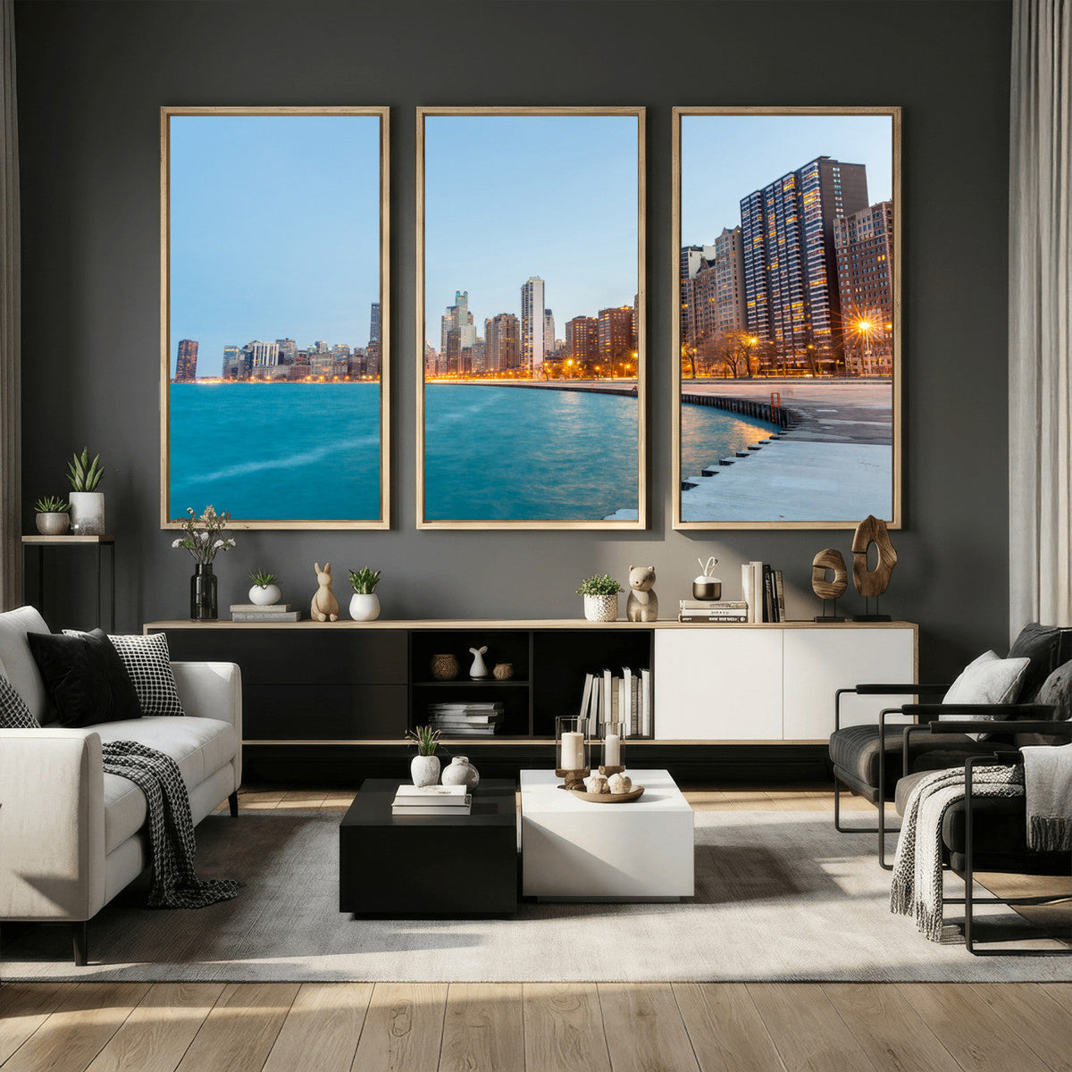 Chicago Wall Art Canvas Print, Chicago City Downtown Night