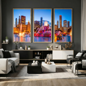 Chicago Wall Art Canvas Print, Chicago City Downtown Night