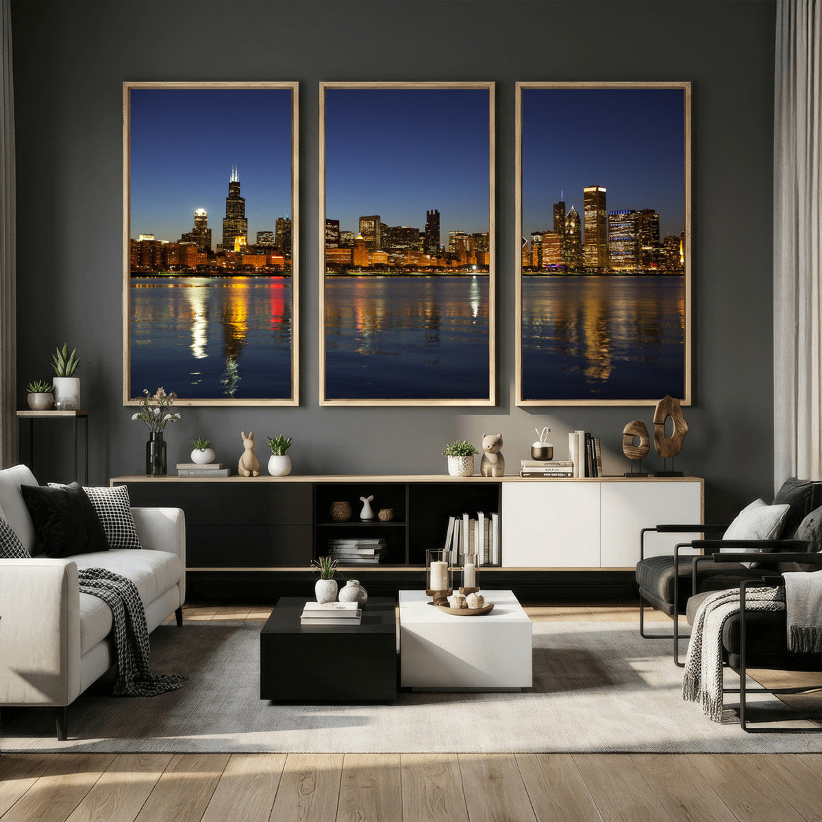 Chicago Wall Art Canvas Print - Chicago City Downtown Night