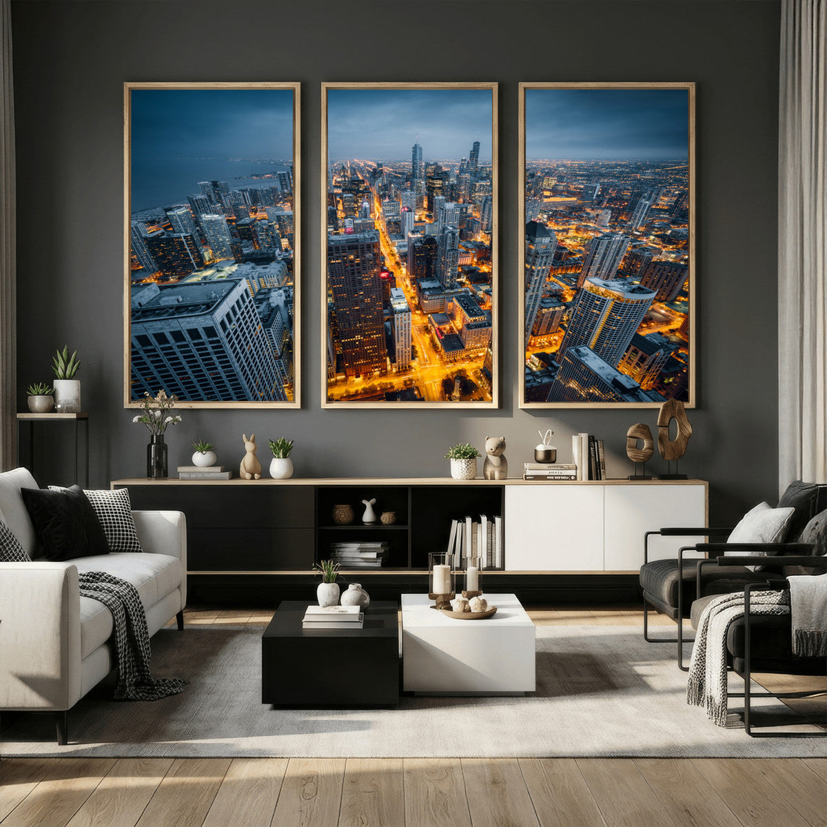 Chicago Wall Art Canvas Print - Chicago City Downtown Night