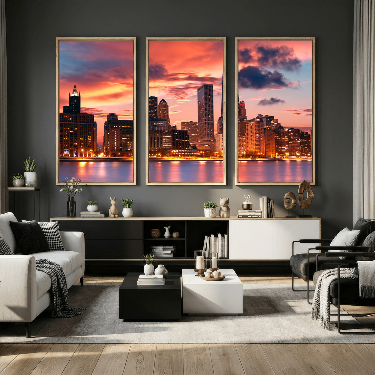 Chicago Wall Art Canvas Print - Chicago City Downtown Night