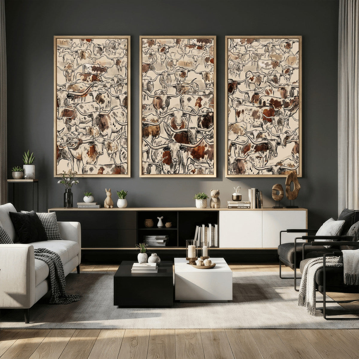 Abstract Longhorn Wall Art Canvas Print - Farm Animal