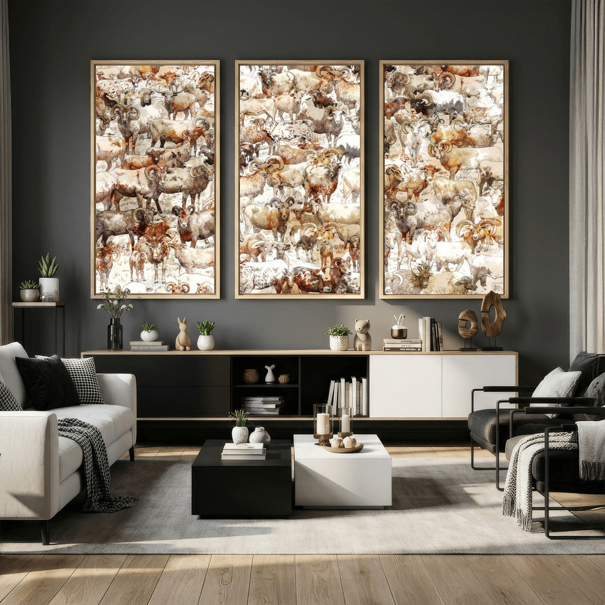 Farmhouse Bighorn Sheep Wall Art Canvas Print - Abstract