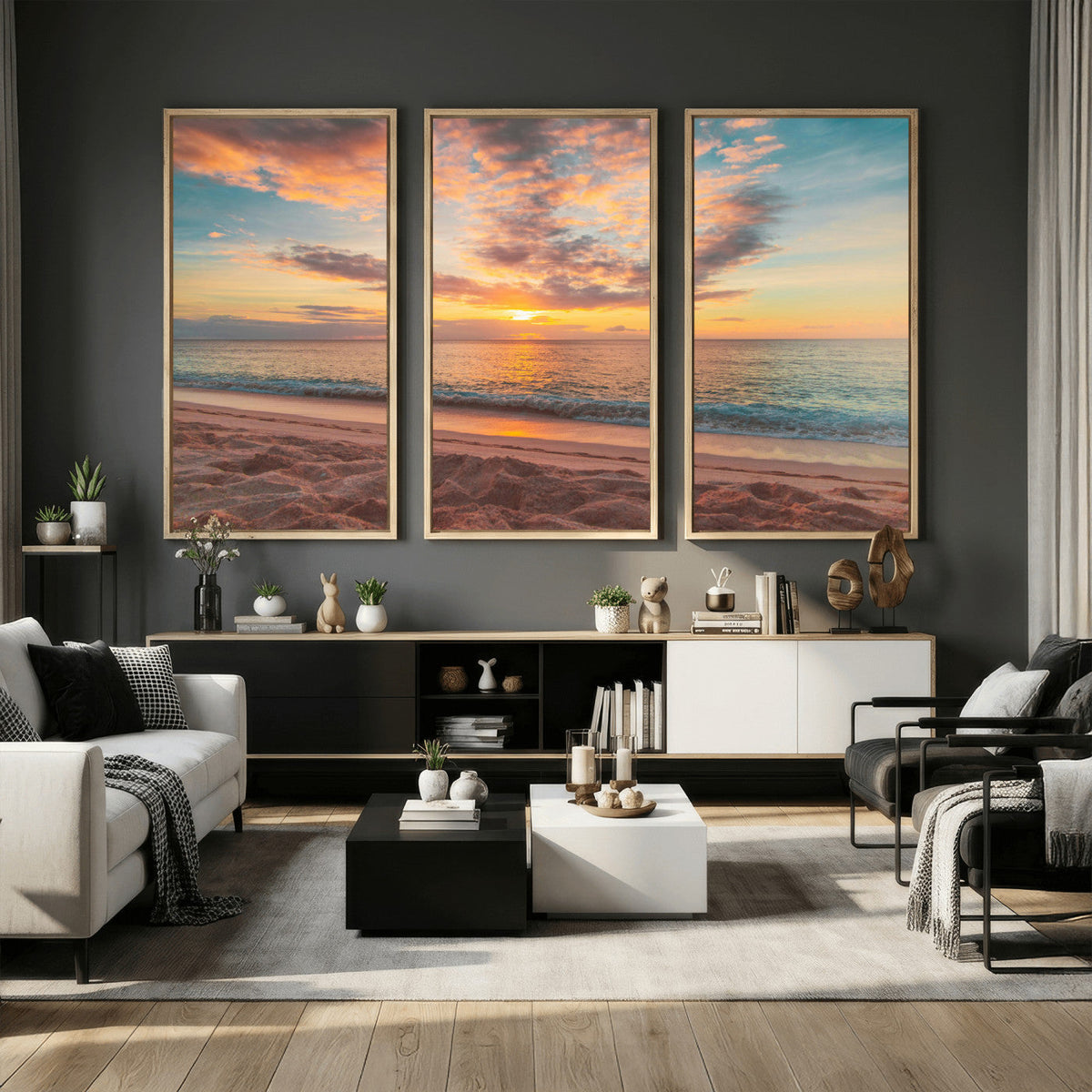 Sunset Beach Wall Art Canvas Print – Soft Coastal