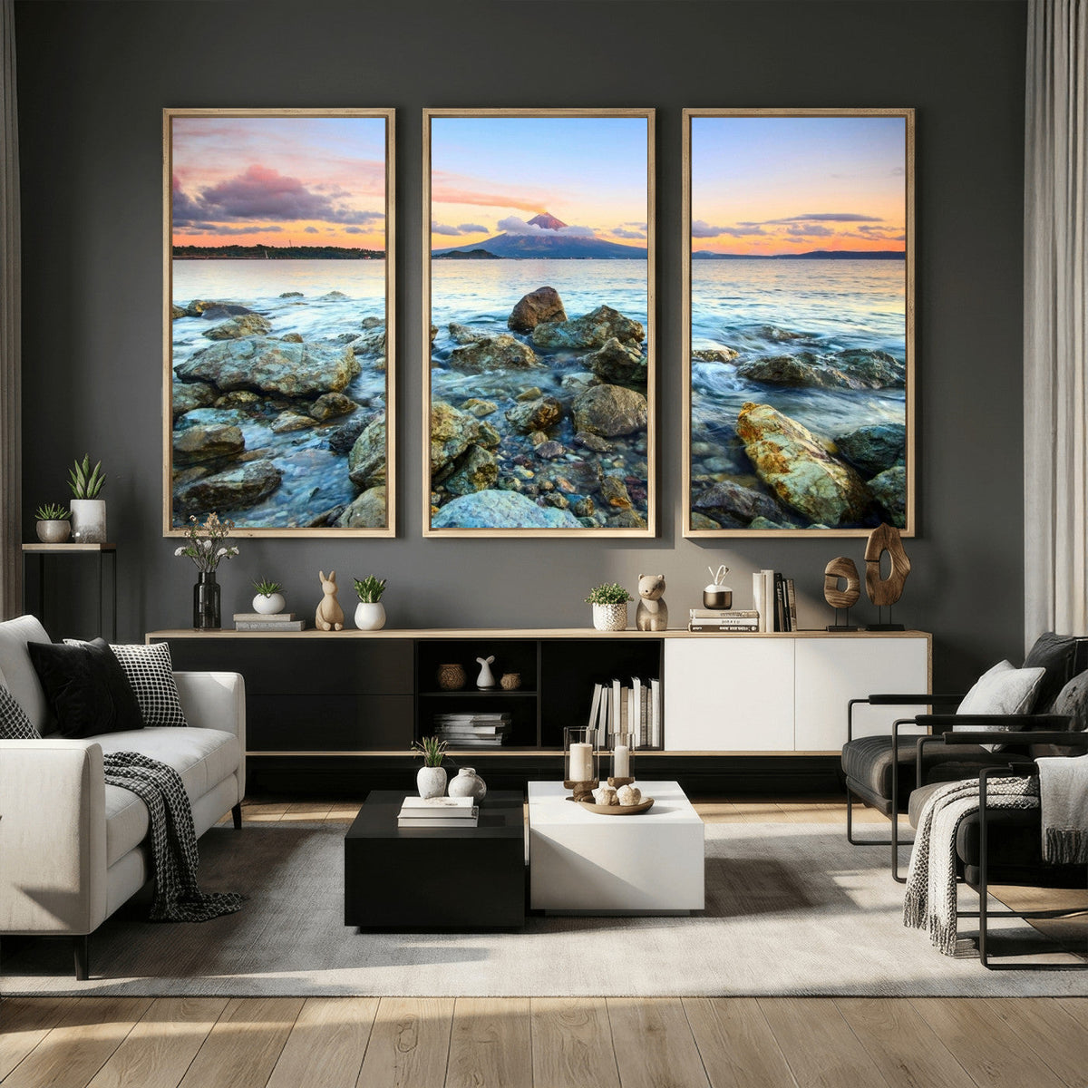 Mayon Volcano Seascape Wall Art Canvas Print, Tropical Ocean