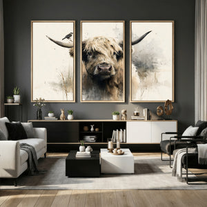 Abstract Highland Cow Wall Art Canvas Print, Rustic Farm