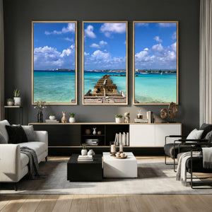 Caribbean Ocean Pier Seascape Wall Art Canvas Print,