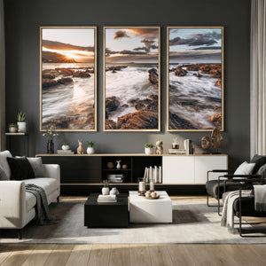 Rocky Coast Ocean Sunset Wall Art Canvas Print, Dramatic