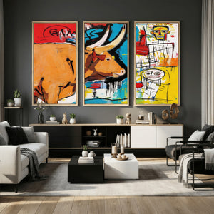 Basquiat Style Bull Graffiti Wall Art Canvas Print, Street