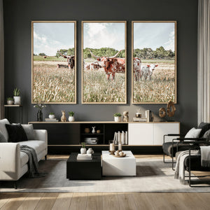 Texas Longhorn Cattle Wall Art Canvas Print, Rustic Ranch