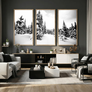 Black and White Snowy Pine Forest Wall Art Canvas Print,