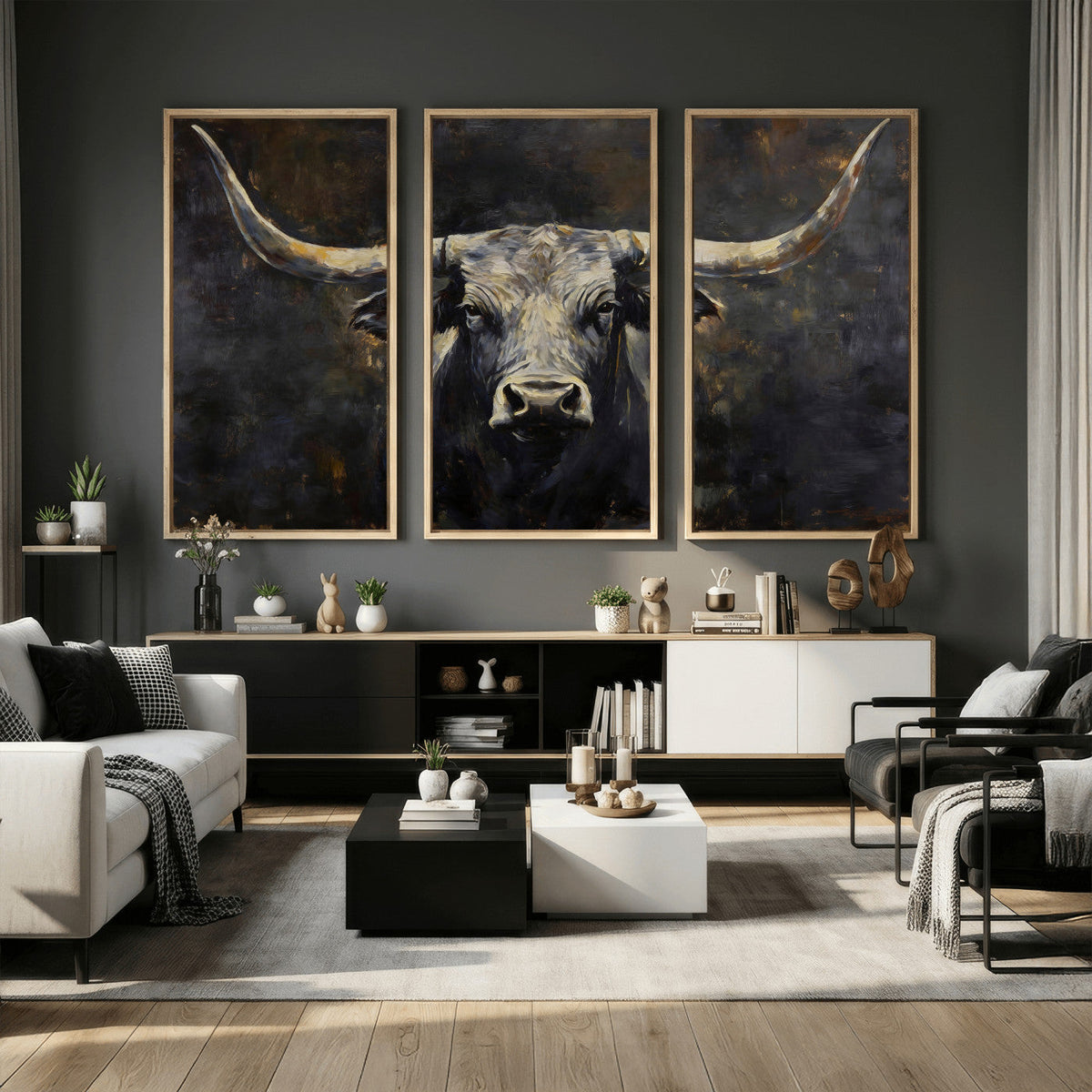 Rustic Longhorn Bull Wall Art Canvas Print – Vintage Western