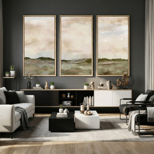 Muted Watercolor Hill Landscape Print — Beige Taupe Cloudy