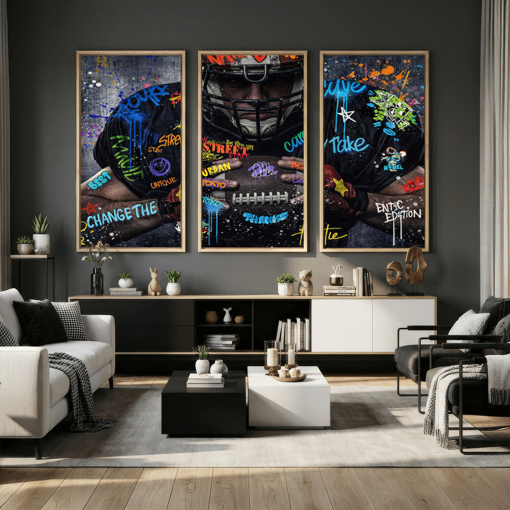 Graffiti American Football Player Street Art Wall Art Canvas