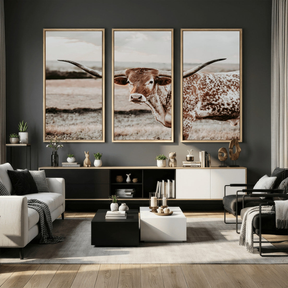 Texas Longhorn Bull Rustic Wall Art Canvas Print