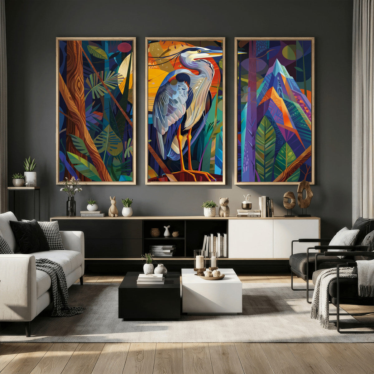 Colorful Heron Wall Art Canvas Print Tropical Bird Abstract