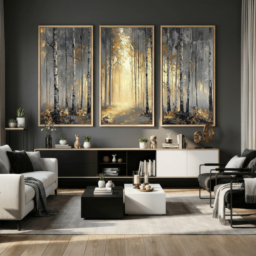 Abstract Birch Forest Wall Art Canvas Print – Modern Neutral