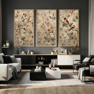 Vintage Birds and Flowers Wall Art Canvas Print, Botanical