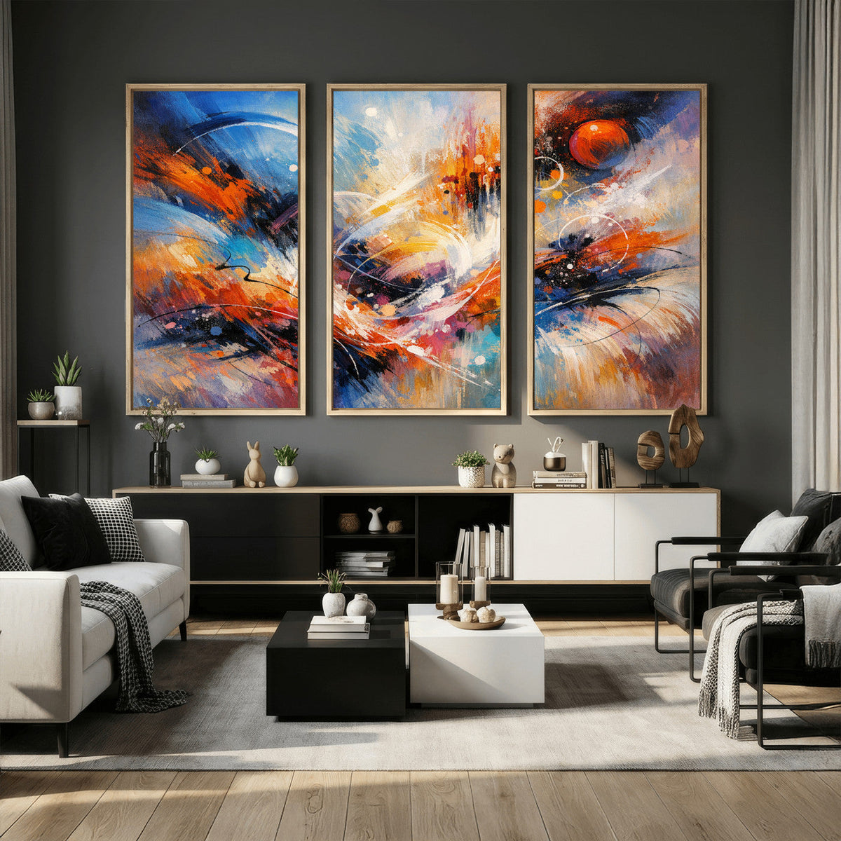 Lyrical Abstraction Wall Art Canvas Print, Orange Blue