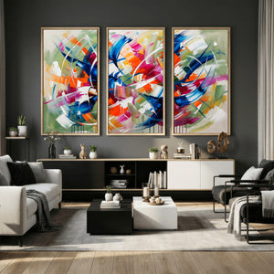 Geometric Abstract Wall Art Canvas Print, Orange Blue