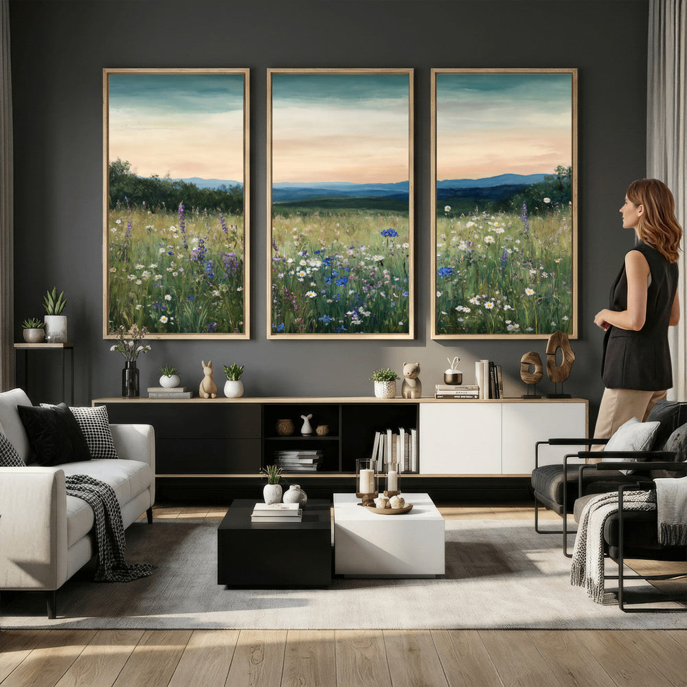 Wildflower Meadow Oil Painting Canvas — Daisy Lavender