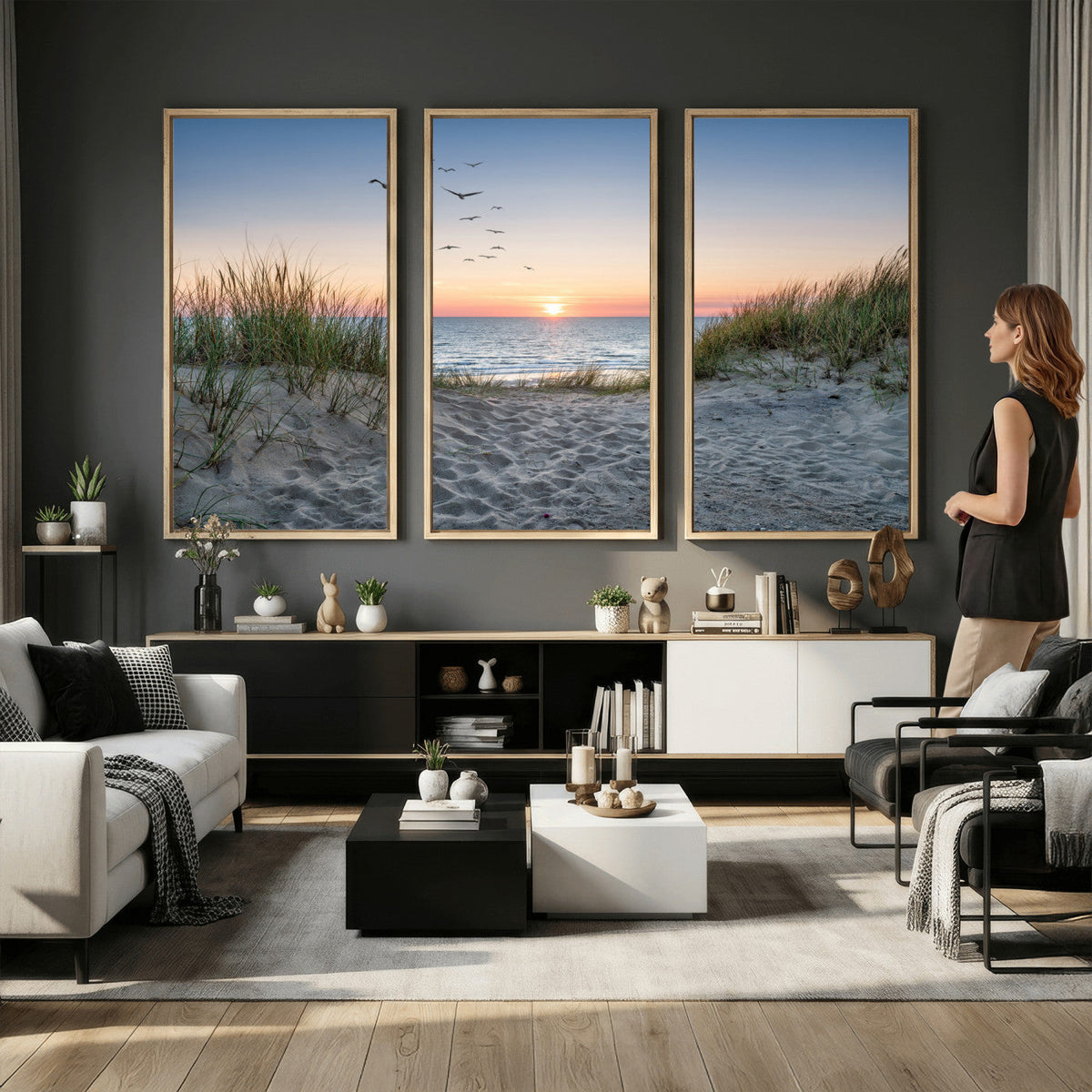 Sandy Dune Path Sunset Canvas Wall Art — Seagulls Beach
