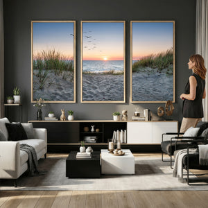 Sandy Dune Path Sunset Canvas Wall Art — Seagulls Beach