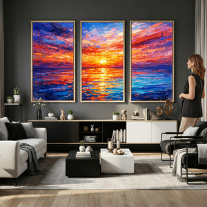 Colorful Knife Ocean Sunset Canvas — Orange Pink Teal