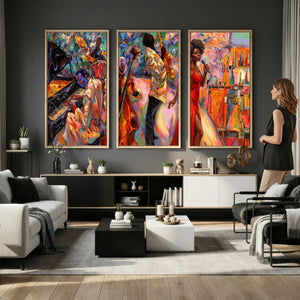 African American Jazz Singer Canvas Art — Red Dress Black