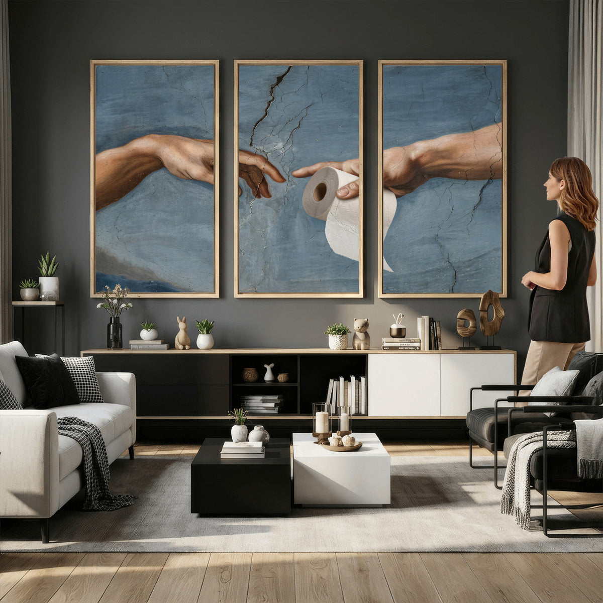 Funny Bathroom Canvas Wall Art, Michelangelo Creation of