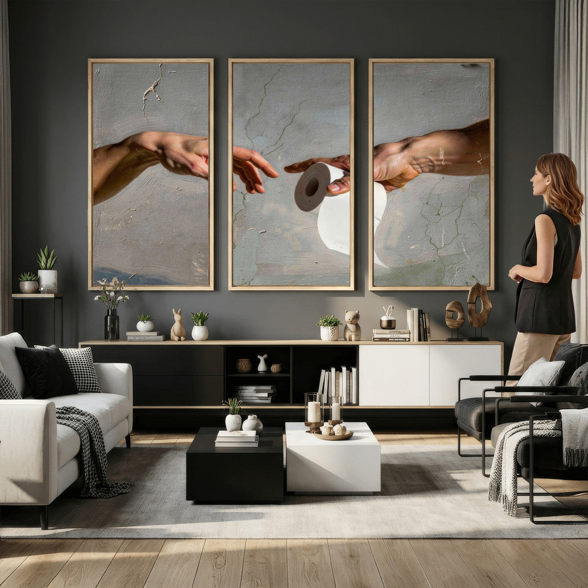 Funny Bathroom Wall Art Canvas, Creation of Toilet Paper