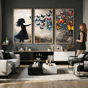 Banksy Butterfly Girl Wall Art Canvas Print, Framed Street