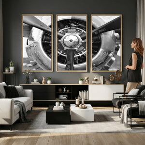 Vintage Propeller Plane Wall Art Canvas Print, Black and