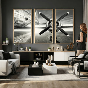 Vintage Airplane Wall Art Canvas Print, Black and White