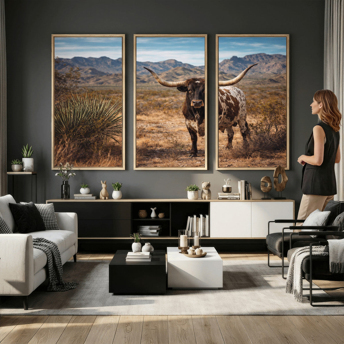 Texas Longhorn Canvas Wall Art Western Bull Desert Moody