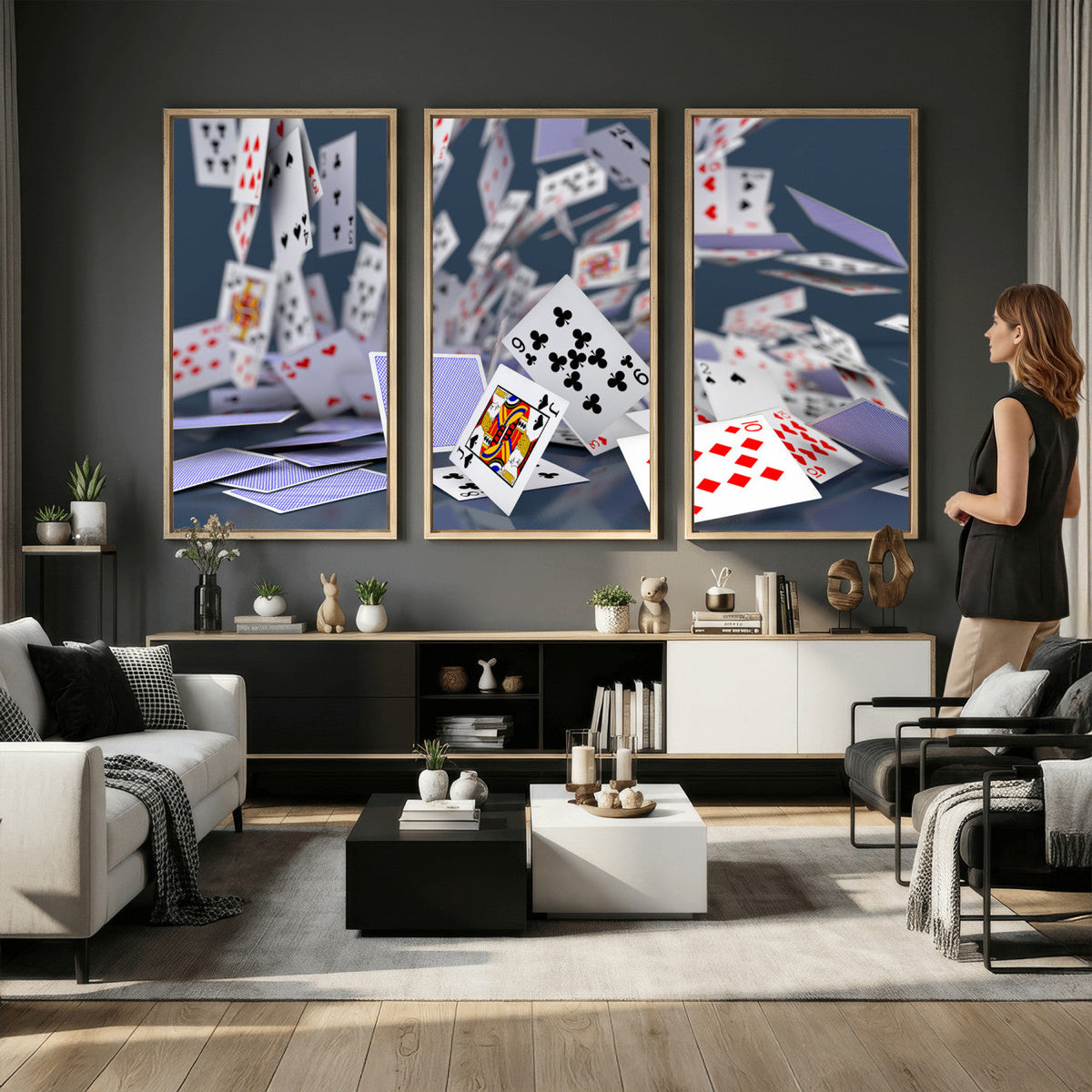 Playing Cards Canvas Wall Art | Casino Game Room Decor,