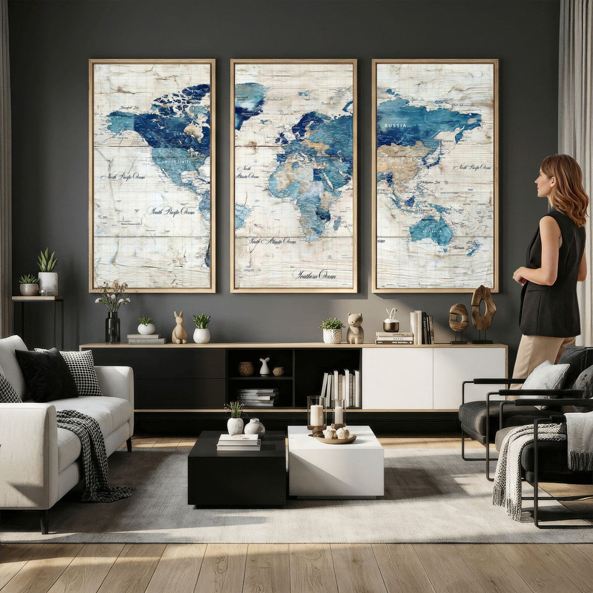 Watercolor World Map Canvas Wall Art Print – Abstract