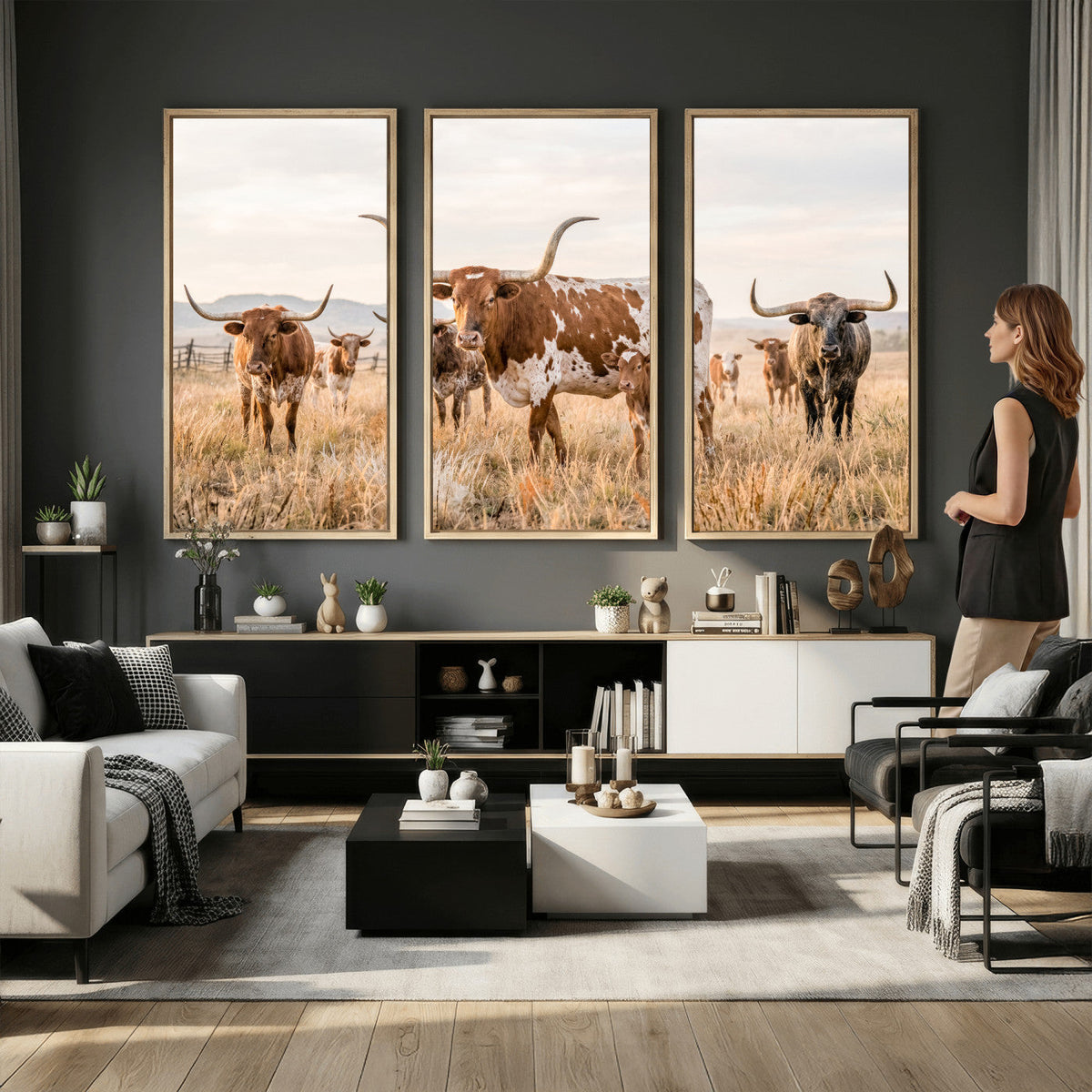 Texas Longhorn Canvas Wall Art, Rustic Farm Animal Photography Print, Farmhouse Country Decor, Western Ranch Art