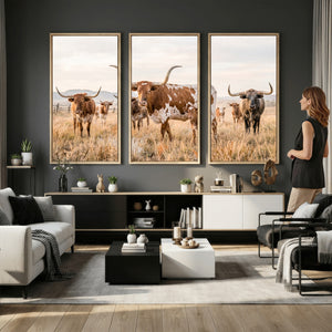 Texas Longhorn Canvas Wall Art, Rustic Farm Animal Photography Print, Farmhouse Country Decor, Western Ranch Art