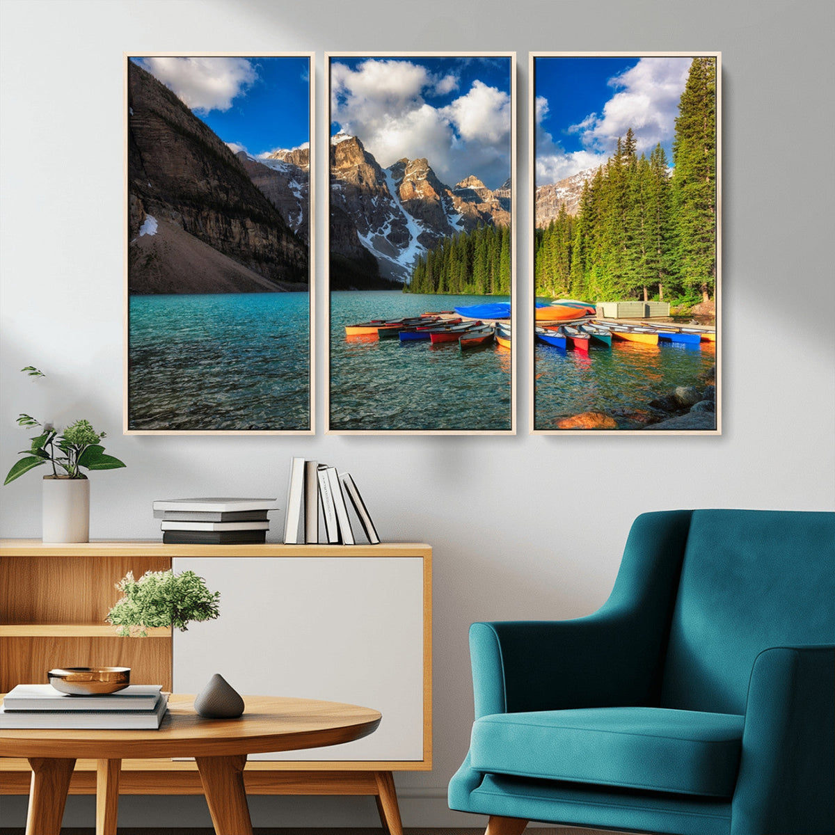 Moraine Lake 3-Panel Wall Art, Majestic Mountain and Lake