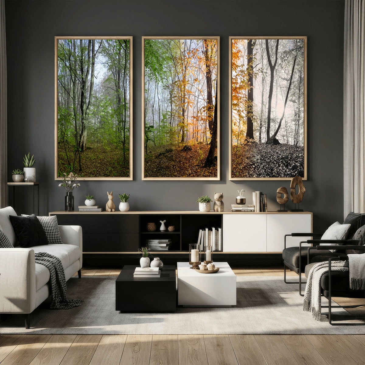 Four Seasons Wall Art Forest Canvas Print – Triptych