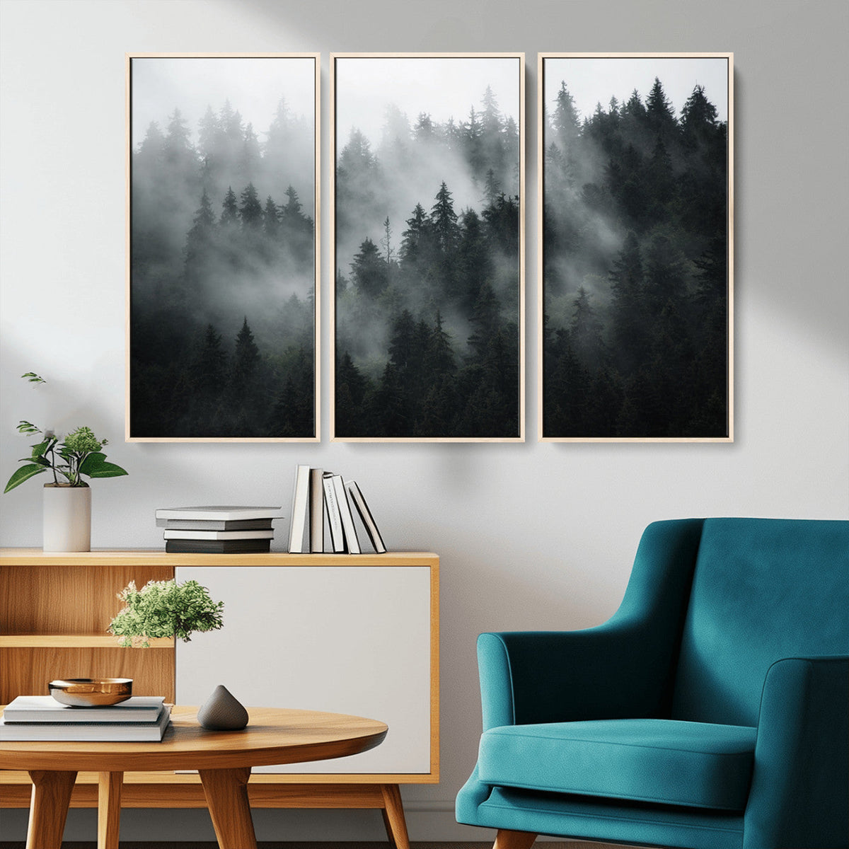 Foggy Forest Wall Art Canvas Print | 3 Panel Large Misty
