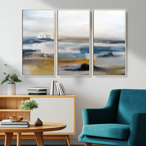 Abstract Landscape Wall Art Canvas | 3 Panel Modern Blue,