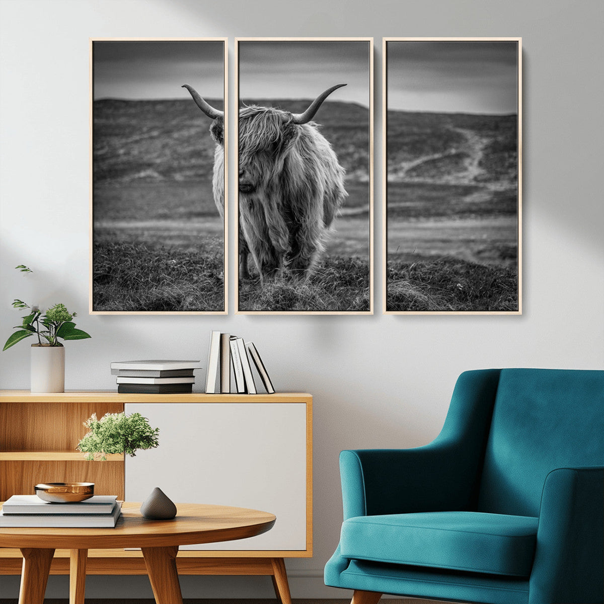 Fluffy Cattle Wall Art Print, Highland Cow Canvas, Framed