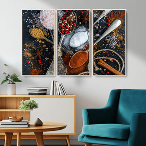 Spices and Seasonings Canvas Wall Art – Colorful Triptych