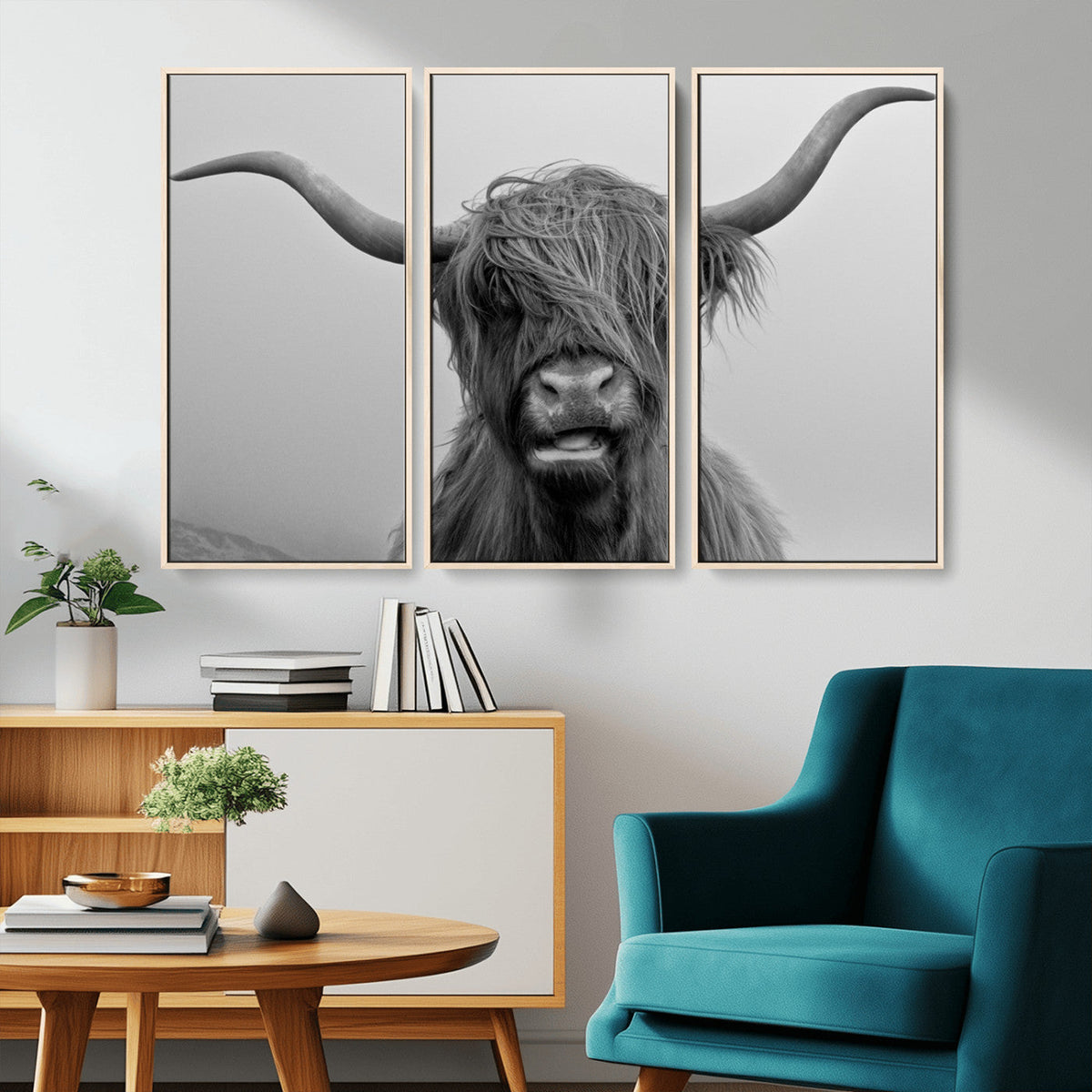 Texas Cow Wall Art Canvas, Texas Longhorn Cattle Canvas
